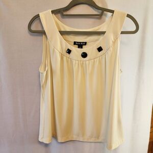DANA KAY, SLEEVELESS, CREAM TANK, SIZE 10, BLACK EMBRELLISHMENTS